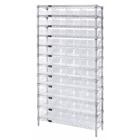 Quantum Storage Systems Steel Wire Bin Shelving, 36" W x 74" H x 12" D, 12 Shelves, Silver WR12-107CL